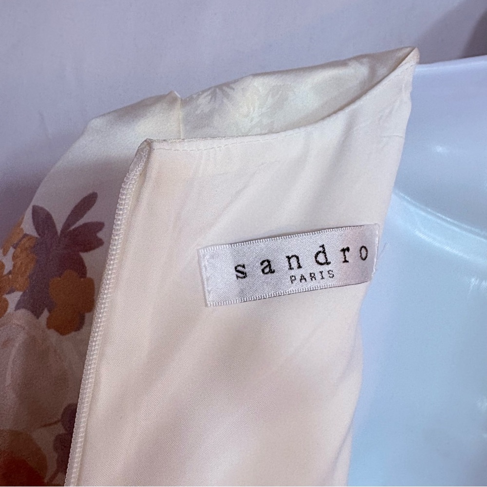 Sandro Paris Floral Silk Shift Dress Cream Multicolor Short Sleeve Size M - Picture 3 of 6